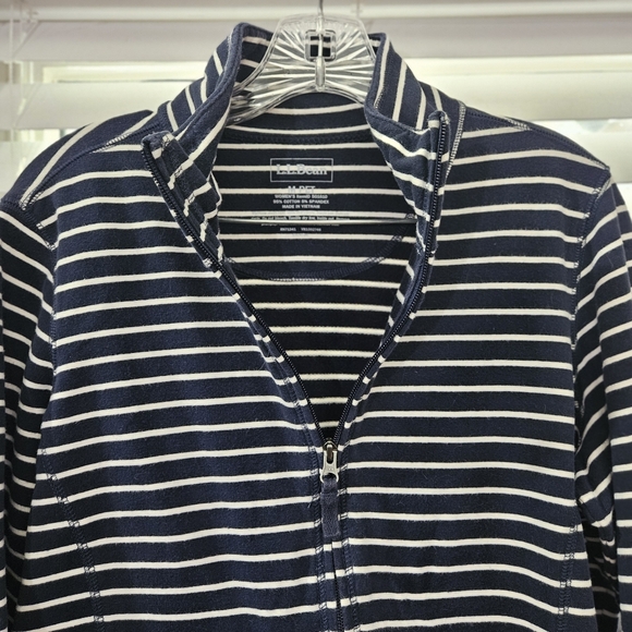 LL Bean Navy Striped Women's Ultrasoft Sweats, Full-Zip Mock-Neck Jacket Sz Med - Picture 2 of 9